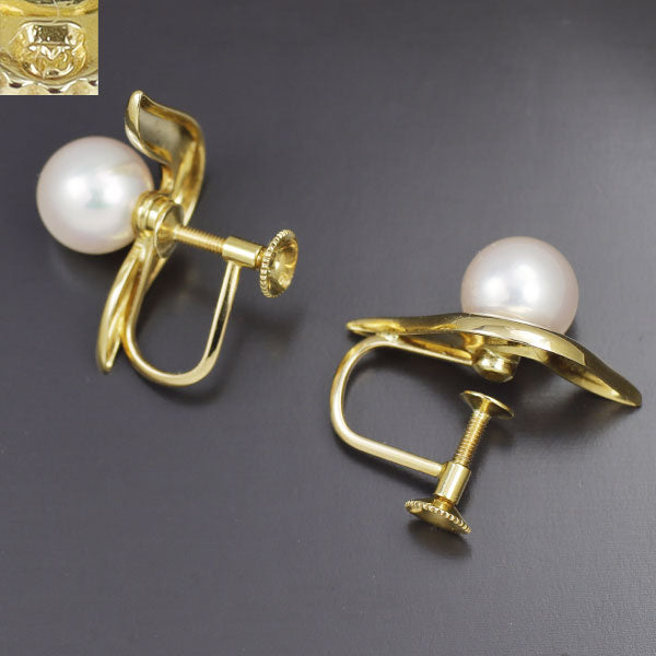 Mikimoto K18YG Akoya pearl earrings, diameter approx. 7.1mm 