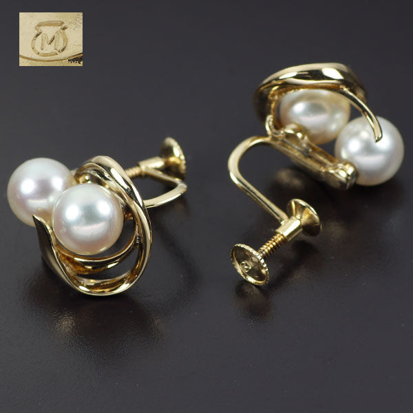 Mikimoto K14YG Akoya pearl earrings, diameter approx. 7.0-7.2mm 