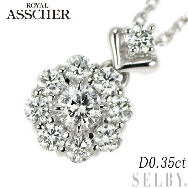 Royal Asscher Pt Diamond Pendant Necklace 0.35ct Flower 