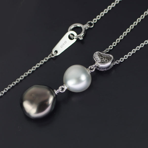 MIKIMOTO K18WG Baroque Pearl Diamond Pendant Necklace Width approx. 8.7-10.9mm 
