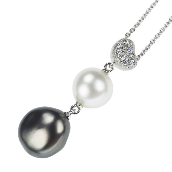 MIKIMOTO K18WG Baroque Pearl Diamond Pendant Necklace Width approx. 8.7-10.9mm 