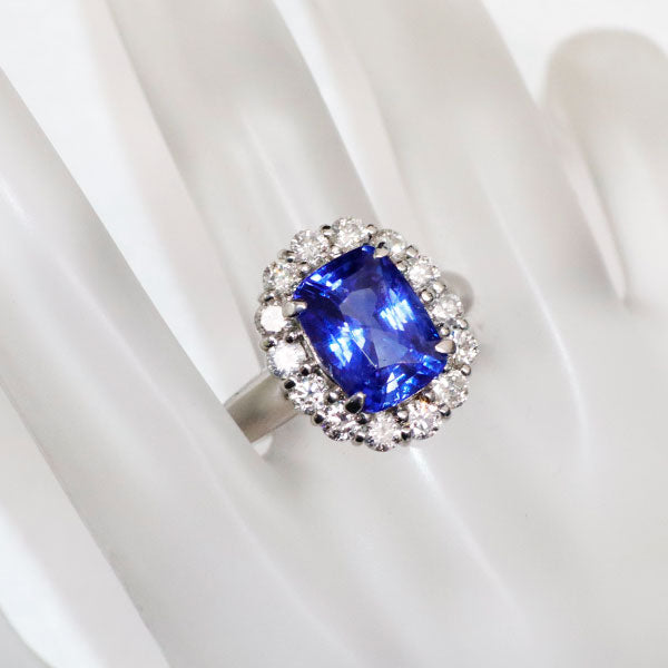 Pt900 Sri Lankan unheated sapphire diamond ring 5.52ct D1.26ct 