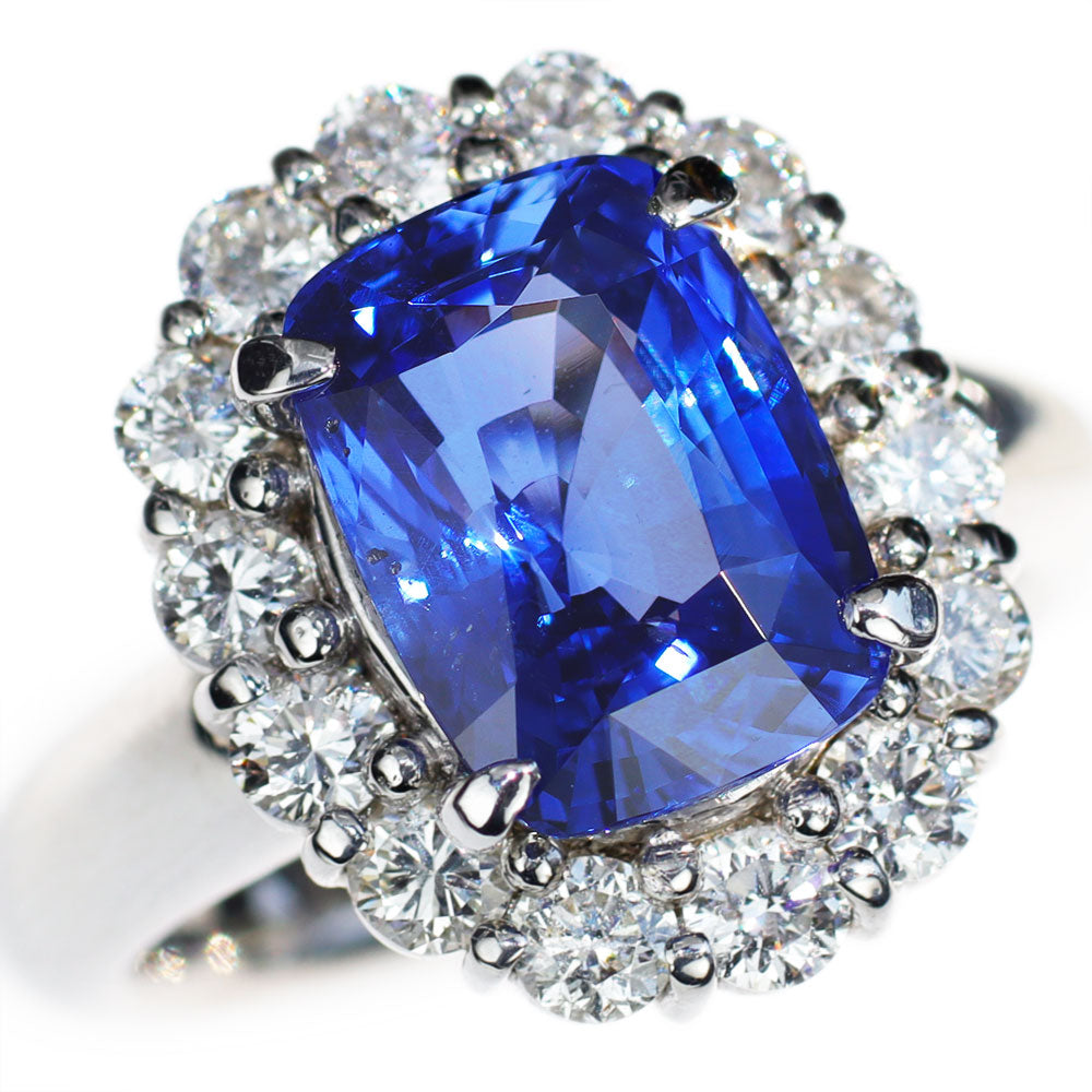 Pt900 Sri Lankan unheated sapphire diamond ring 5.52ct D1.26ct 