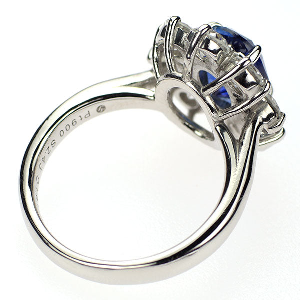 Pt900 Burmese unheated sapphire diamond ring 2.43ct D1.57ct 