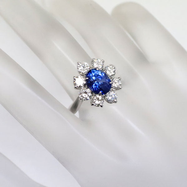 Pt900 Burmese unheated sapphire diamond ring 2.43ct D1.57ct 