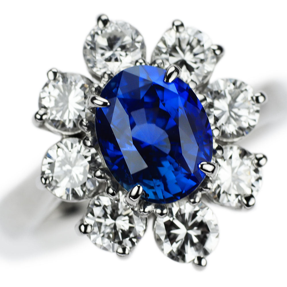 Pt900 Burmese unheated sapphire diamond ring 2.43ct D1.57ct 