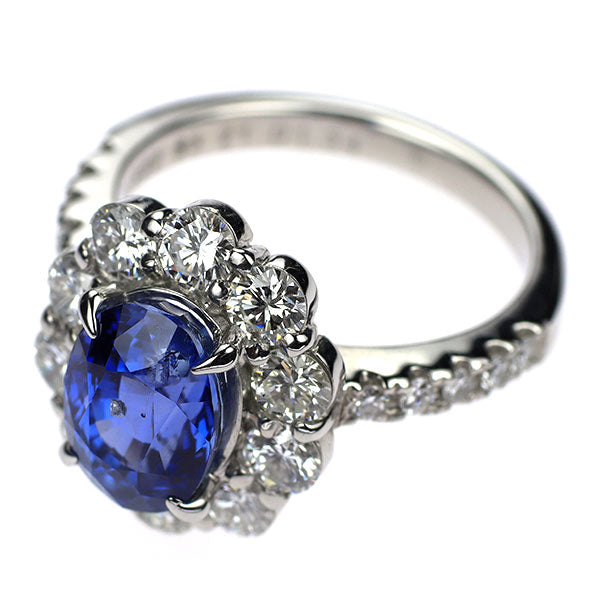 Pt900 Sri Lankan unheated sapphire diamond ring 3.21ct D1.34ct 