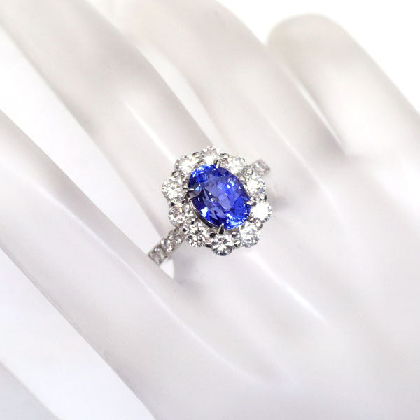 Pt900 Sri Lankan unheated sapphire diamond ring 3.21ct D1.34ct 