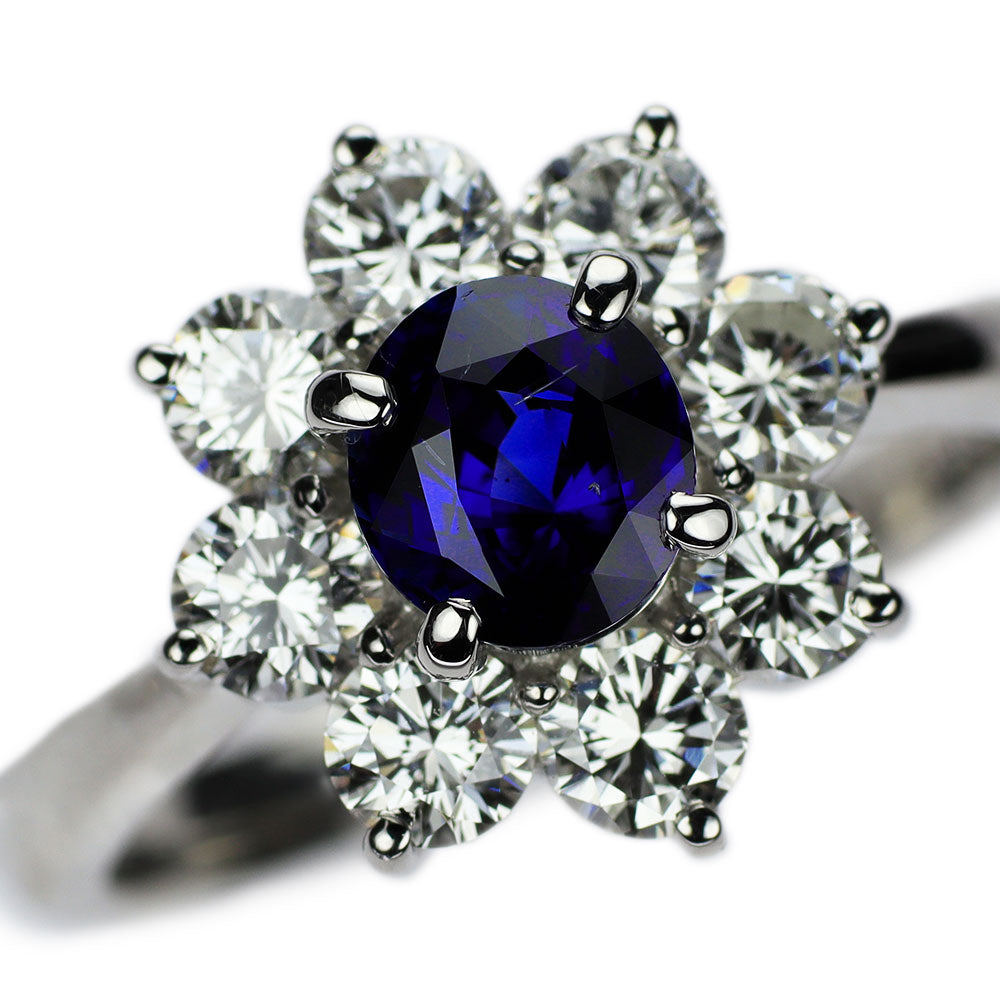 Pt900 Madagascar unheated sapphire diamond ring 1.06ct D1.12ct 