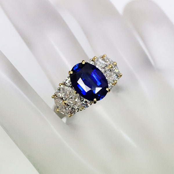 Pt900/ K18YG スリランカ産 ロイヤルブルー サファイア ダイヤモンド リング 4.04ct D1.52ct