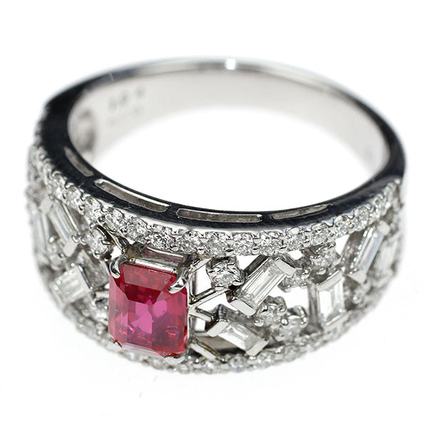 Pt900 Mozambique unheated purplish red ruby ​​diamond ring 1.04ct D1.01ct 