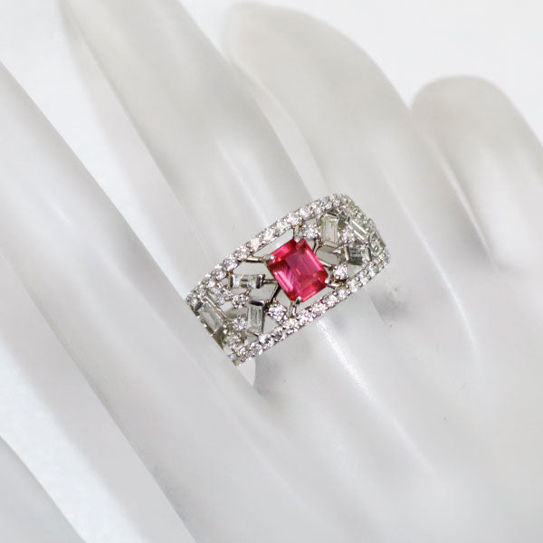 Pt900 Mozambique unheated purplish red ruby ​​diamond ring 1.04ct D1.01ct 