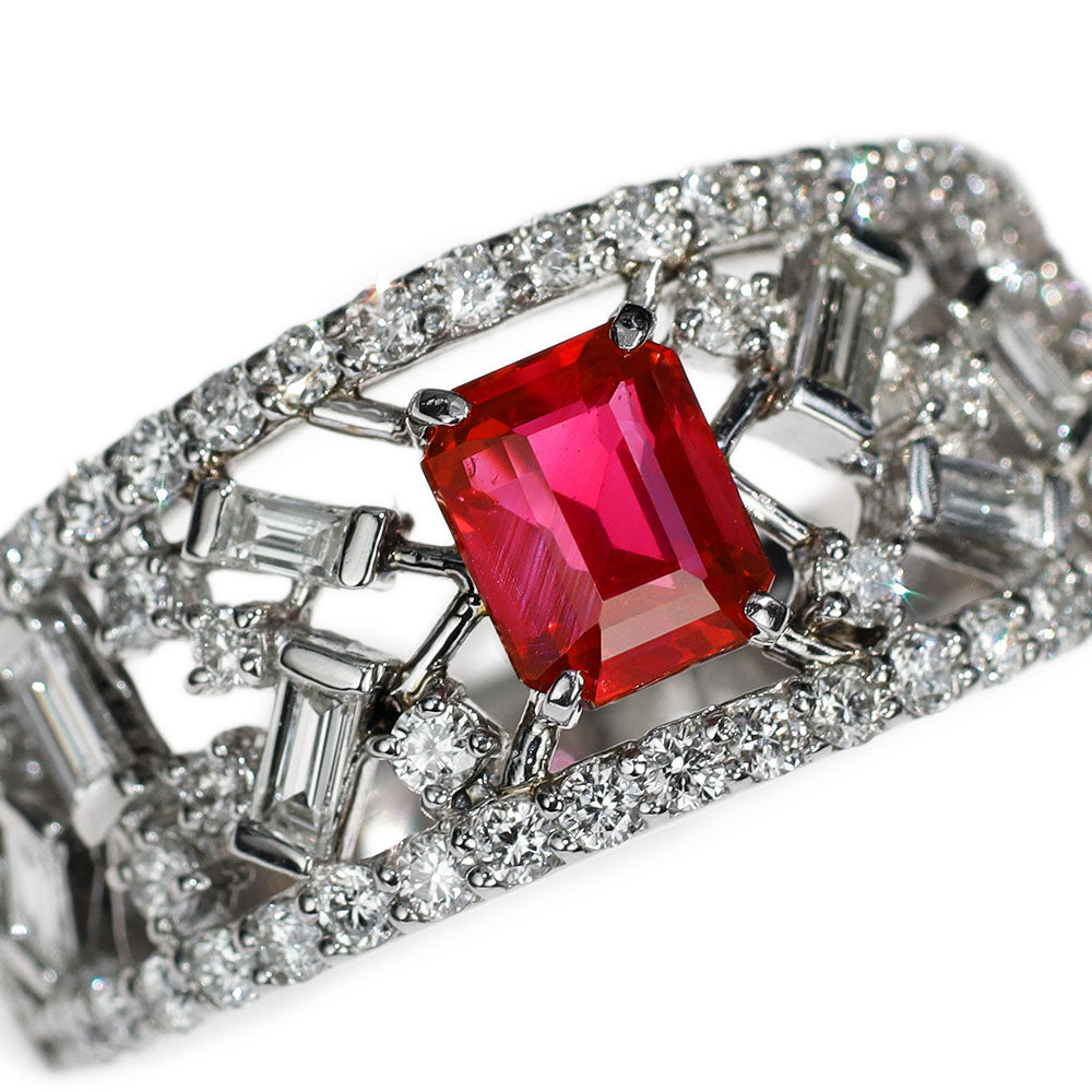 Pt900 Mozambique unheated purplish red ruby ​​diamond ring 1.04ct D1.01ct 