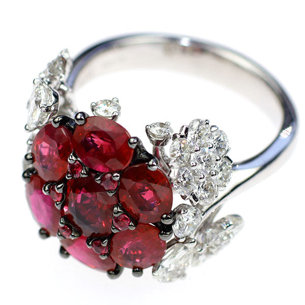 Black Coating / K18WG Ruby Diamond Ring 4.19ct D1.87ct Flower