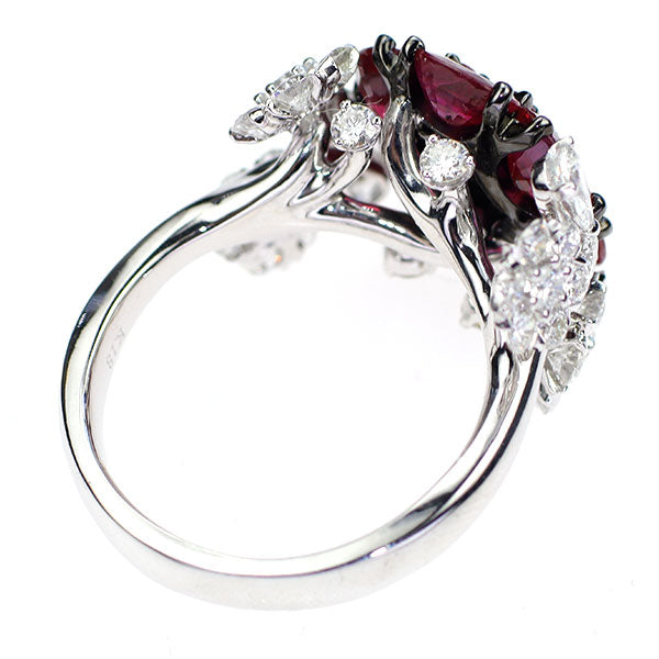 Black Coating / K18WG Ruby Diamond Ring 4.19ct D1.87ct Flower