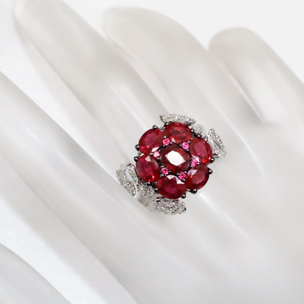 Black Coating / K18WG Ruby Diamond Ring 4.19ct D1.87ct Flower