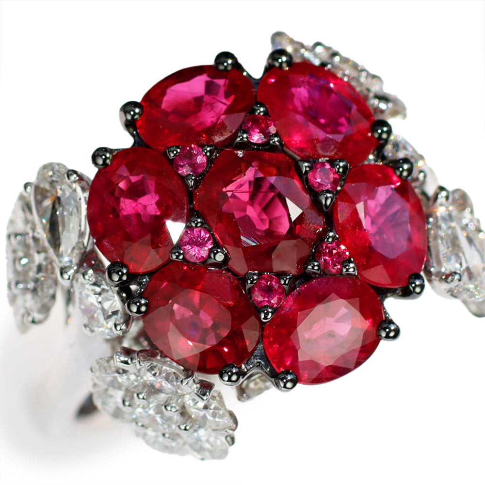 Black Coating / K18WG Ruby Diamond Ring 4.19ct D1.87ct Flower