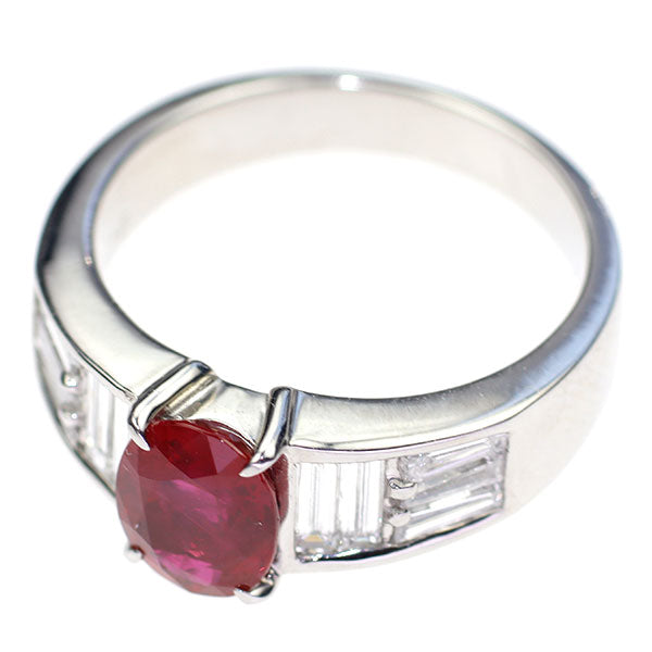 Pt900 Burmese pigeon blood ruby ​​and diamond ring 1.44ct D0.76ct 