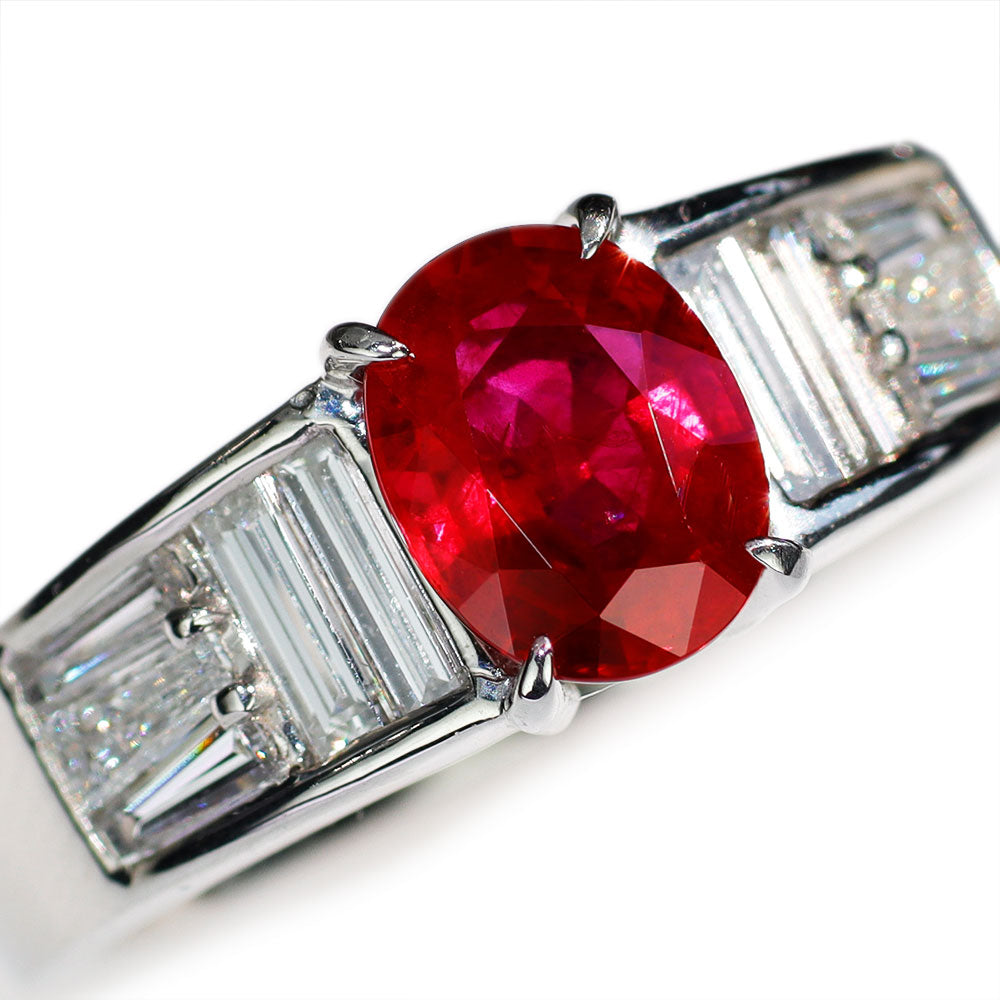 Pt900 Burmese pigeon blood ruby ​​and diamond ring 1.44ct D0.76ct 