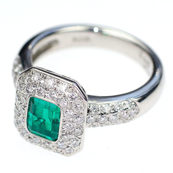 Pt900 Colombian F1 emerald diamond ring 0.85ct D0.77ct 