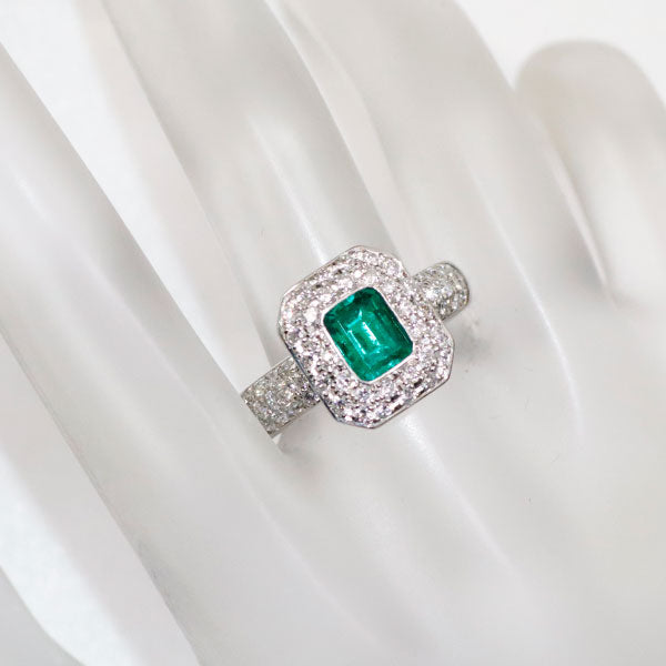 Pt900 Colombian F1 emerald diamond ring 0.85ct D0.77ct 