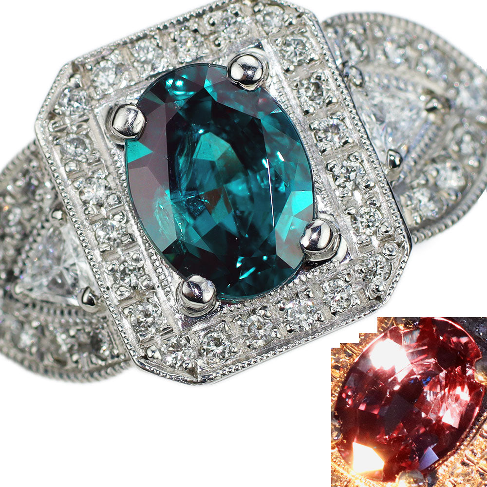 Pt900 Brazilian Alexandrite Diamond Ring 1.39ct D0.38ct Rare 