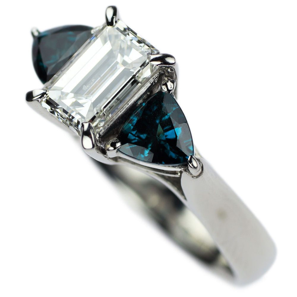 Pt900 ダイヤモンド トリリアント アレキサンドライト リング 1.117ct AL0.86ct