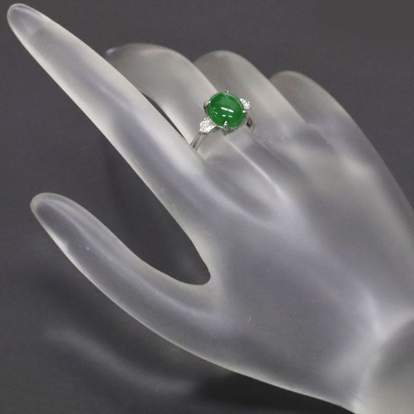 Pt900 Jade Diamond Ring 3.50ct D0.23ct 