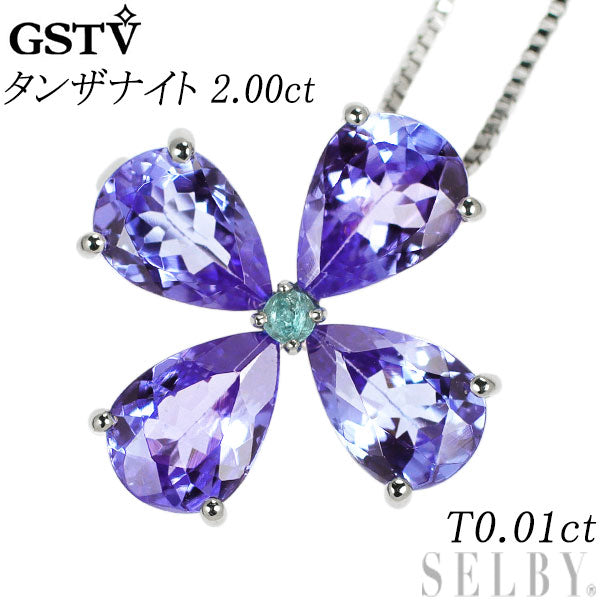 GSTV Pt950 Tanzanite Paraiba Tourmaline Pendant Necklace 2.00ct T0.01ct Flower 