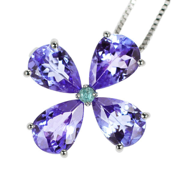 GSTV Pt950 Tanzanite Paraiba Tourmaline Pendant Necklace 2.00ct T0.01ct Flower 