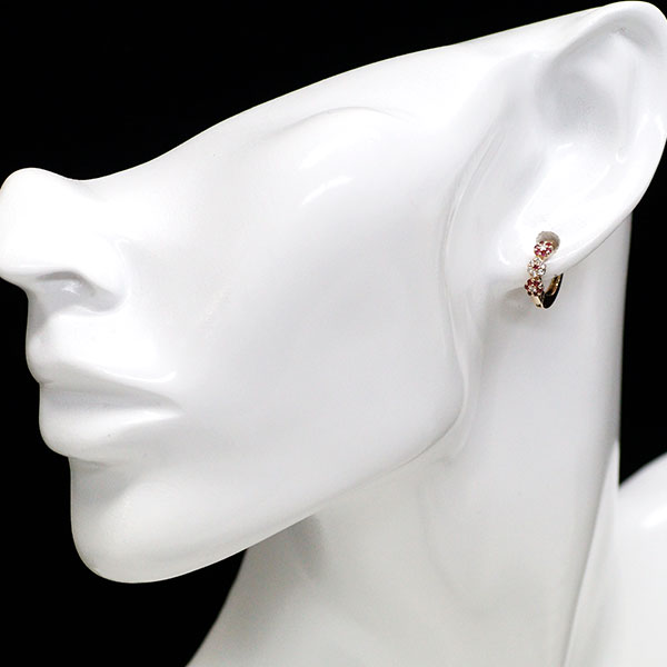 Ponte Vecchio K18PG Ruby Diamond Earrings R0.18ct D0.08ct Flower 