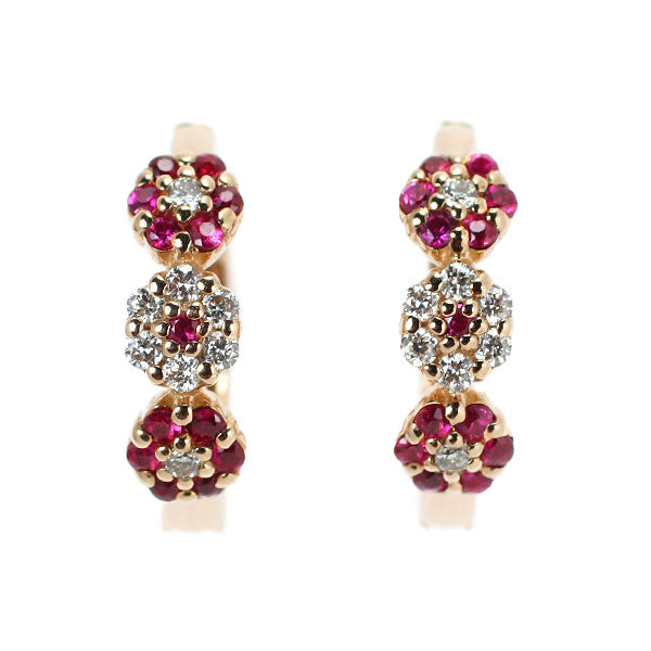 Ponte Vecchio K18PG Ruby Diamond Earrings R0.18ct D0.08ct Flower 