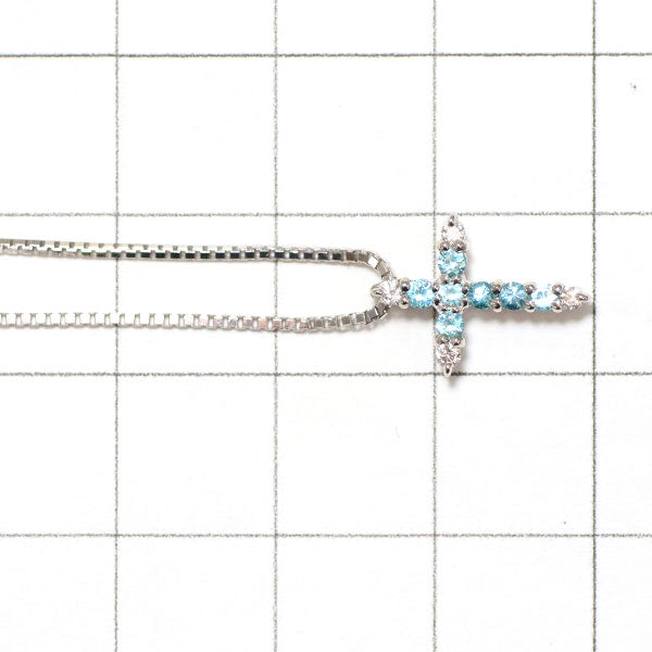 Rare K18WG Paraiba Tourmaline Diamond Pendant Necklace 0.10ct D0.04ct Cross 