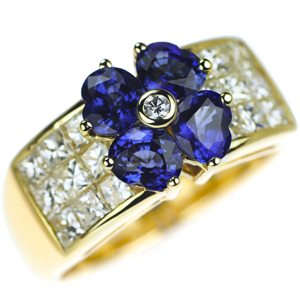 K18YG Sapphire Diamond Ring 2.09ct D1.38ct 