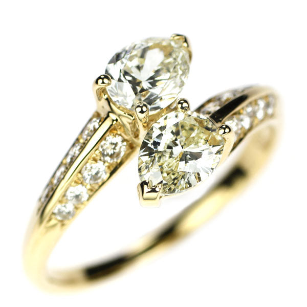 Heiwado Trading K18YG Pear Shape Diamond Ring 1.17ct D0.26ct 