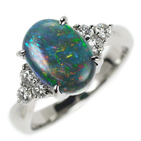 Pt900 Black Opal Diamond Ring 2.61ct D0.35ct 