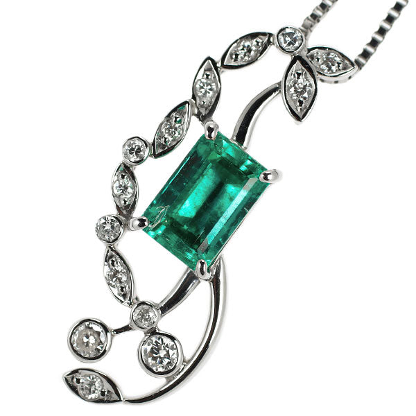 Pt emerald diamond pendant necklace 1.482ct D0.27ct 
