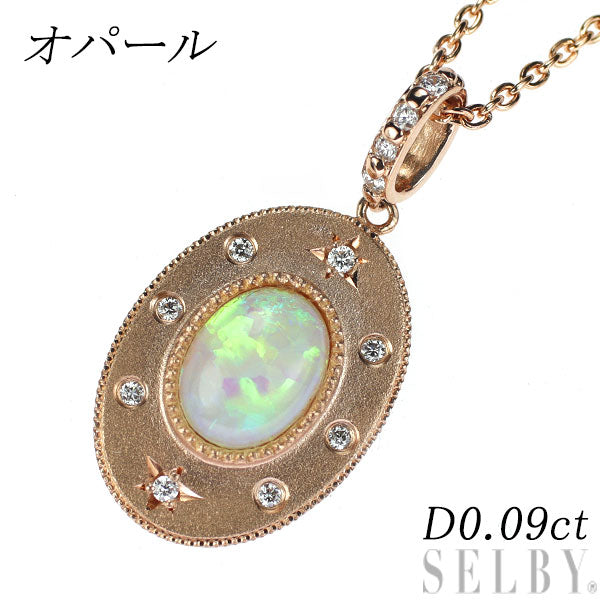 K18PG Opal Diamond Pendant Necklace D0.09ct 