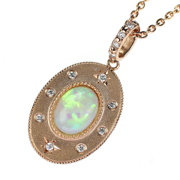 K18PG Opal Diamond Pendant Necklace D0.09ct 