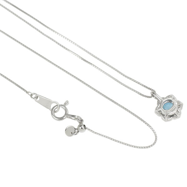 Pt Blue Zircon Diamond Pendant Necklace 0.72ct D0.05ct Flower 