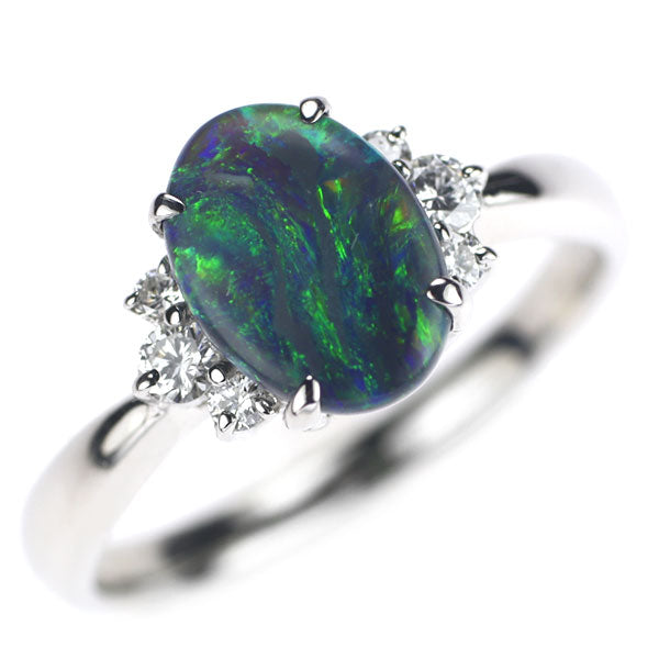 Pt900 Black Opal Diamond Ring 1.25ct D0.19ct 