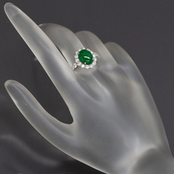Pt950 Jade Diamond Ring 3.38ct D1.18ct 