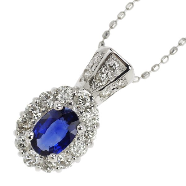 Pt900/ Pt850 Sapphire Diamond Pendant Necklace 0.50ct D0.38ct 