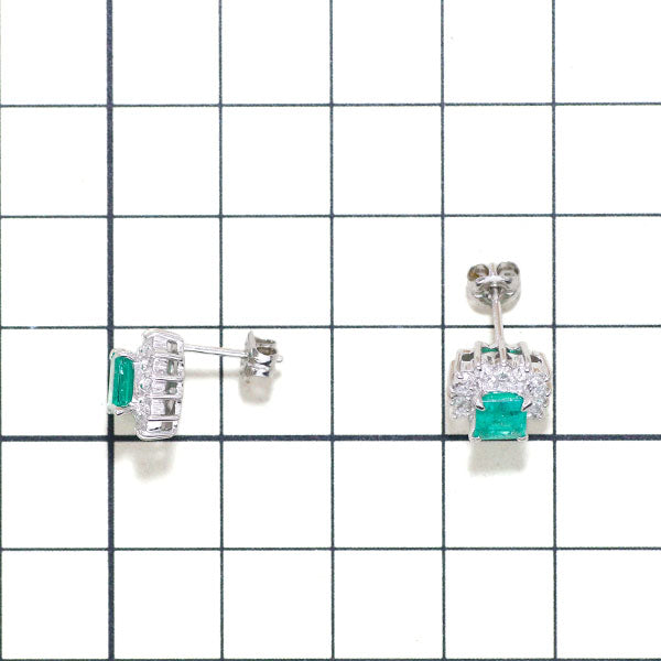 Pt850/ Pt900 Emerald Diamond Earrings 1.10ct D0.60ct 