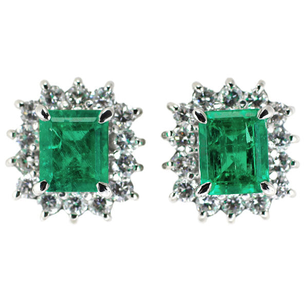 Pt850/ Pt900 Emerald Diamond Earrings 1.10ct D0.60ct 