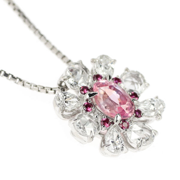 Pt Pink Sapphire Diamond Ruby Pendant Necklace 1.12ct D1.02ct R0.10ct Flower 