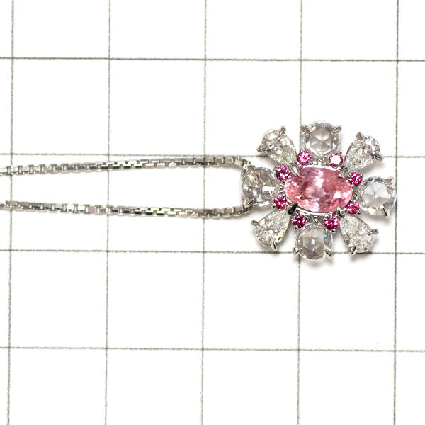 Pt Pink Sapphire Diamond Ruby Pendant Necklace 1.12ct D1.02ct R0.10ct Flower 