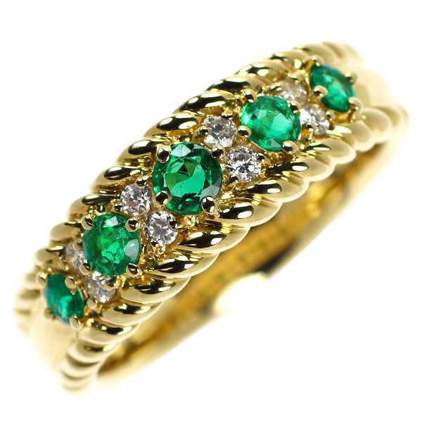 K18YG Emerald Diamond Ring 0.42ct D0.12ct 