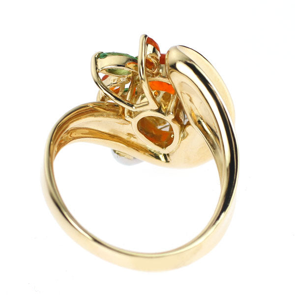 K18YG/Pt900 Fire Opal Green Garnet Diamond Ring 