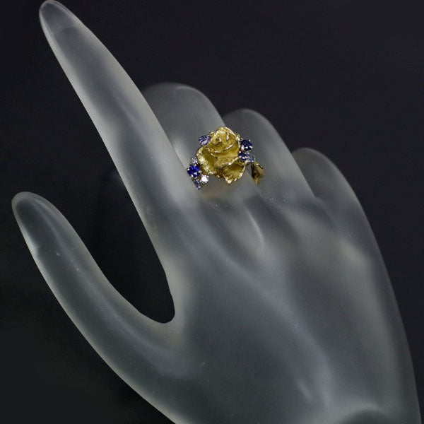 Koji Iwakura K18YG/Pt900 Sapphire Tanzanite Diamond Ring D0.10ct Flower 